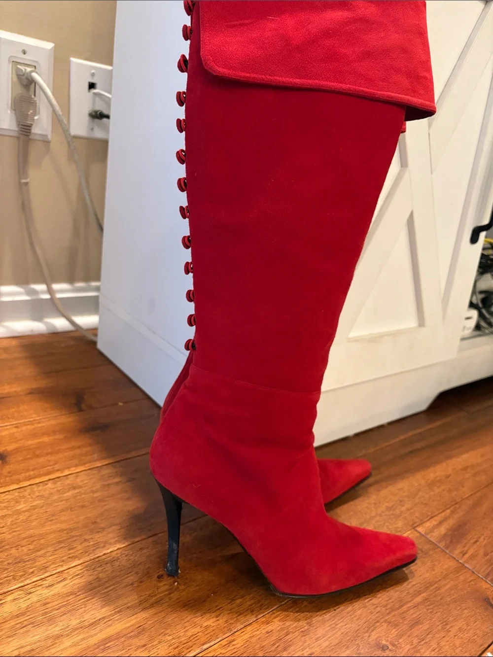 Stuart Weitzman Red Suede Pointed-Toe Over-The-Knee Boots